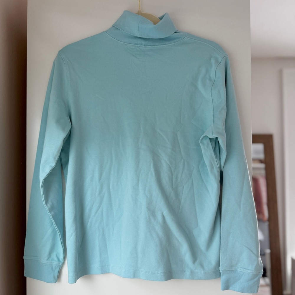VINTAGE LL BEAN | 90s BUTTERMOM AQUA BLUE COTTON TURTLENECK - Picture 3 of 9